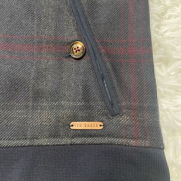 Ted Baker London Mens Small Wool Blend Plaid Full Zip Jacket Navy Blue Size 4 - Picture 4 of 10